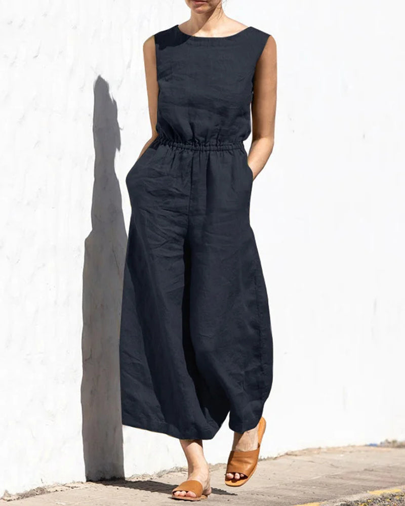 Ärmelloser Jumpsuit mit weitem Bein – Aurelia