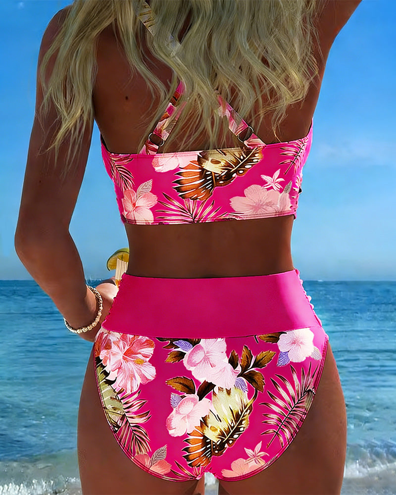 Marie – Bikini mit kontrastierendem Blumenmuster und Schlitz – Produktansicht 15
