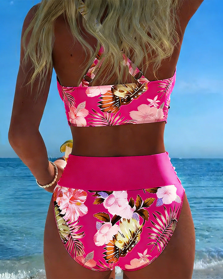 Marie – Bikini mit kontrastierendem Blumenmuster und Schlitz – Produktansicht 15