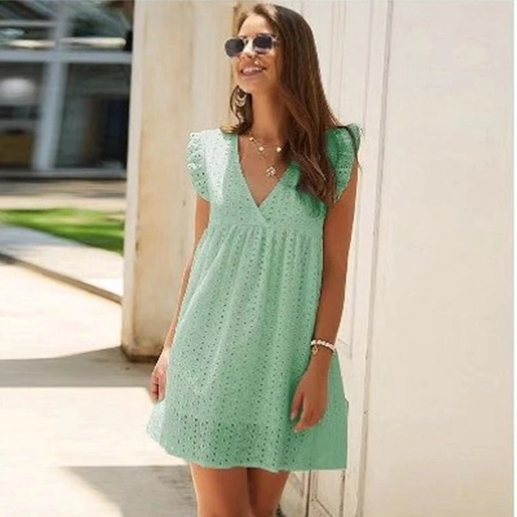 Trendy Sommer-Minikleid mit Volantärmeln – Elina