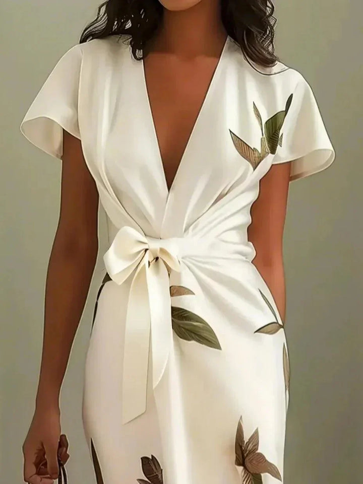Alina – Midikleid aus Satin mit kurzen Ärmeln weiß – Produktansicht 2
