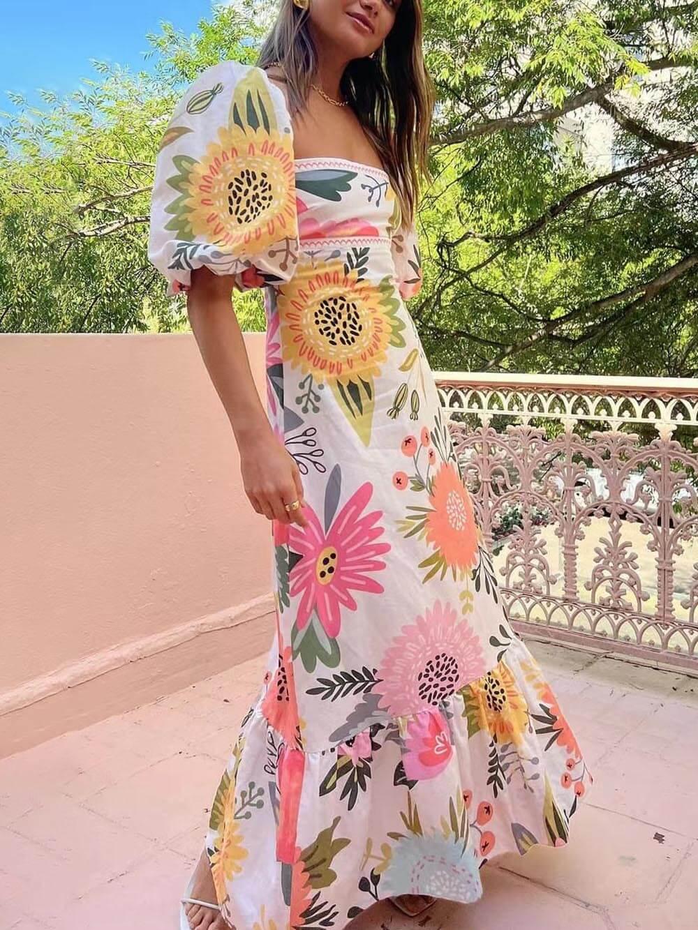 Felicitas – Maxikleid mit Blumenprint mit quadratischem Ausschnitt für Urlaub – Produktansicht 2