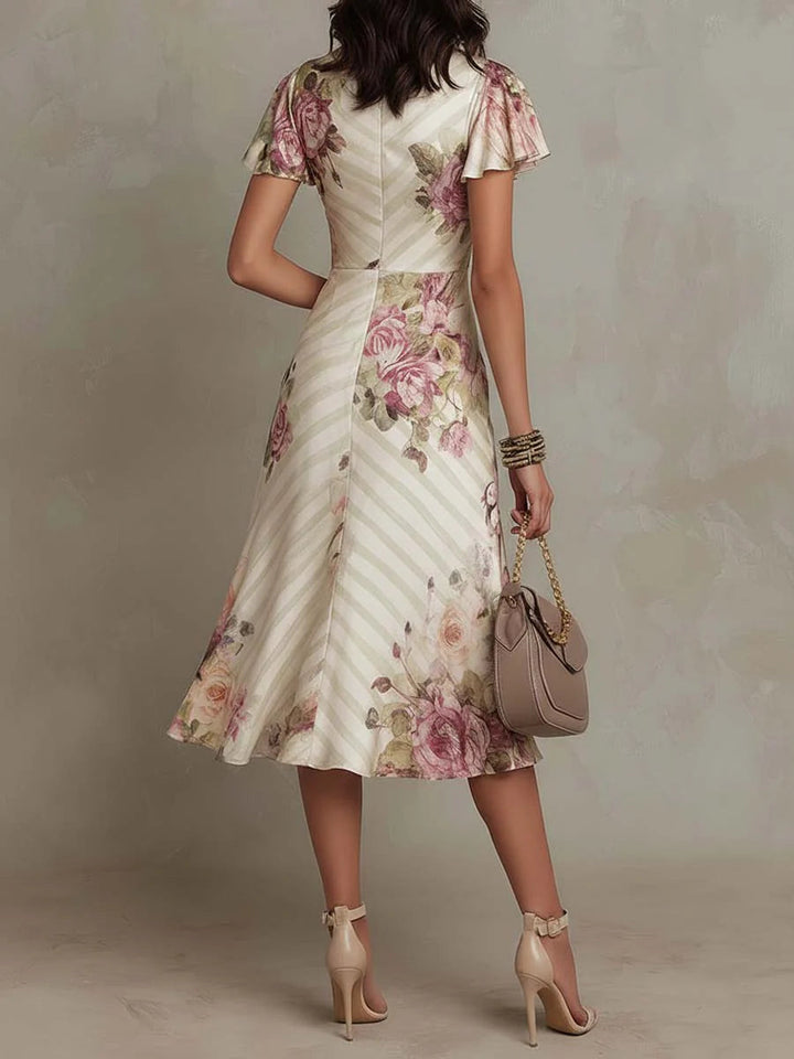 Leni – Midikleid aus Satin mit Blumenmuster Vintage – Produktansicht 2