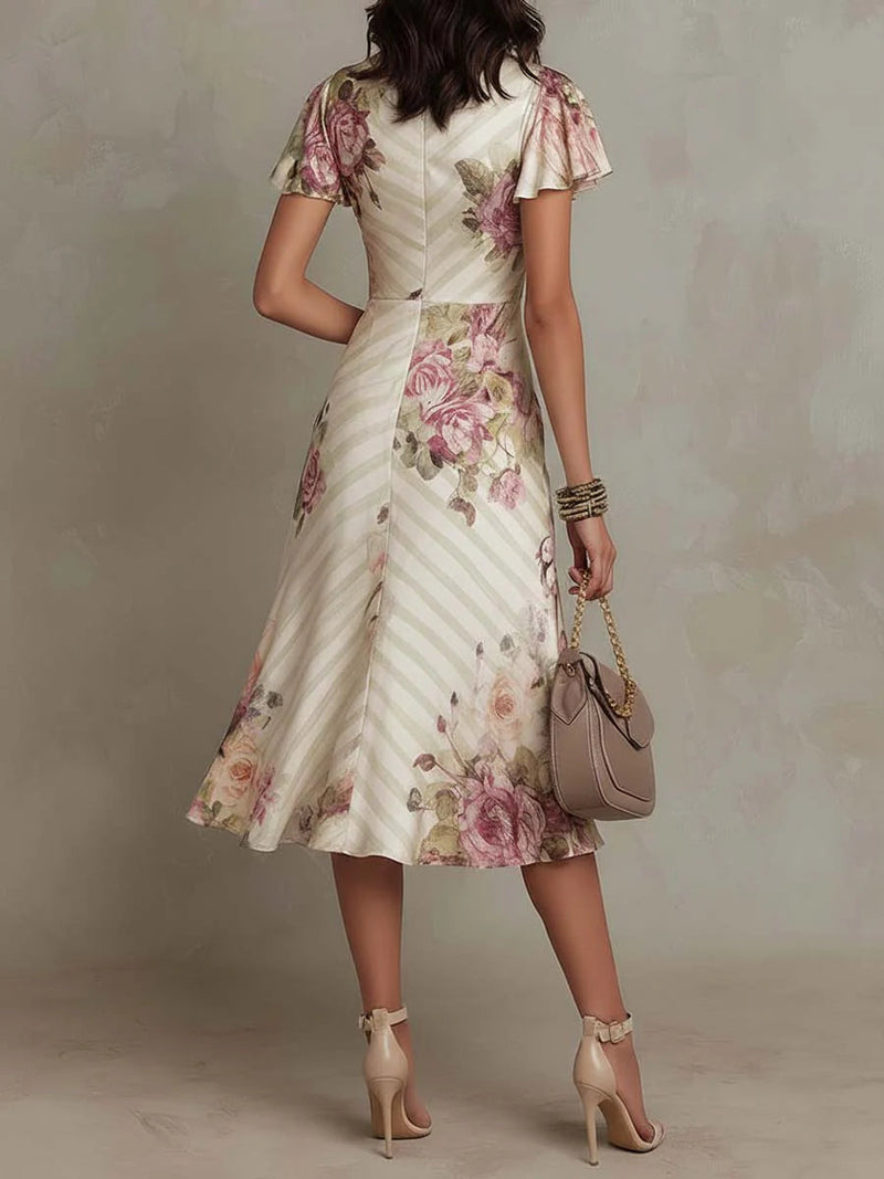 Leni – Midikleid aus Satin mit Blumenmuster Vintage – Produktansicht 2