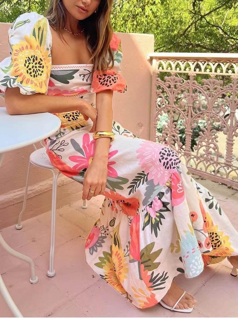 Felicitas – Maxikleid mit Blumenprint mit quadratischem Ausschnitt für Urlaub – Produktansicht 3
