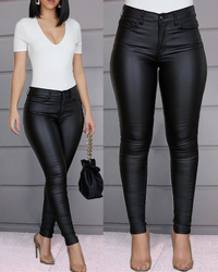 Leder-Stretchhose mit hohem Bund – Raffaela