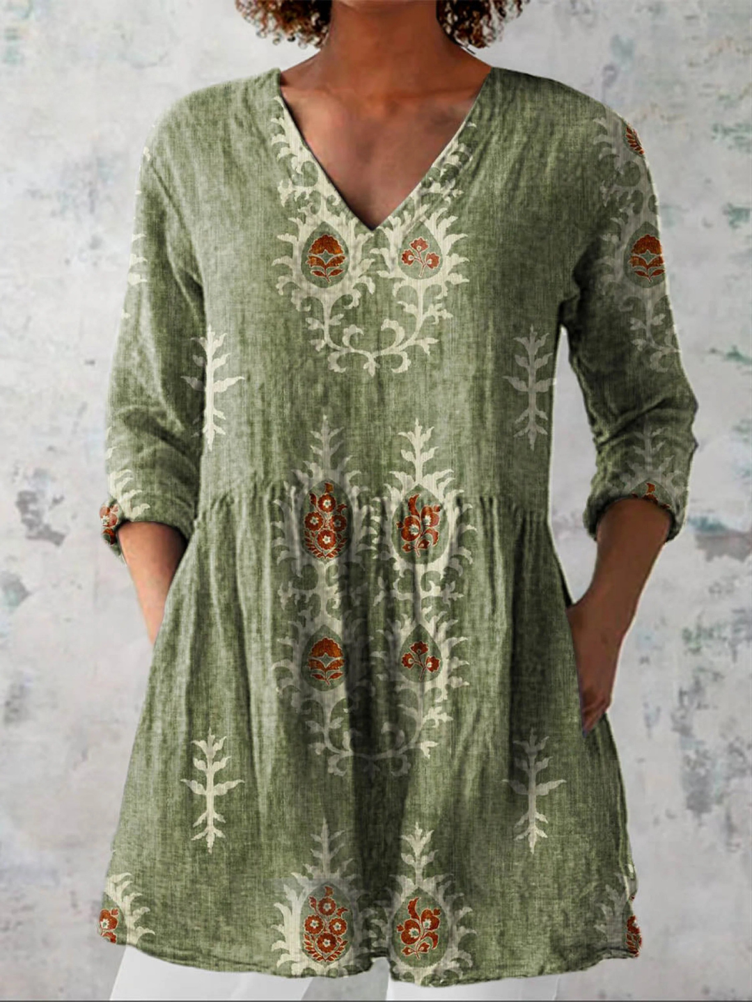 Frederike – Lange Bluse mit V-Ausschnitt – Produktansicht 1