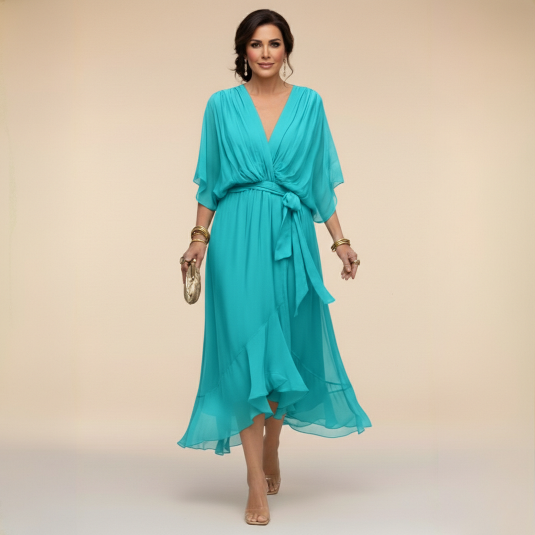 Regina – Kleid aus chiffon mit scollo mit V – Produktansicht 6