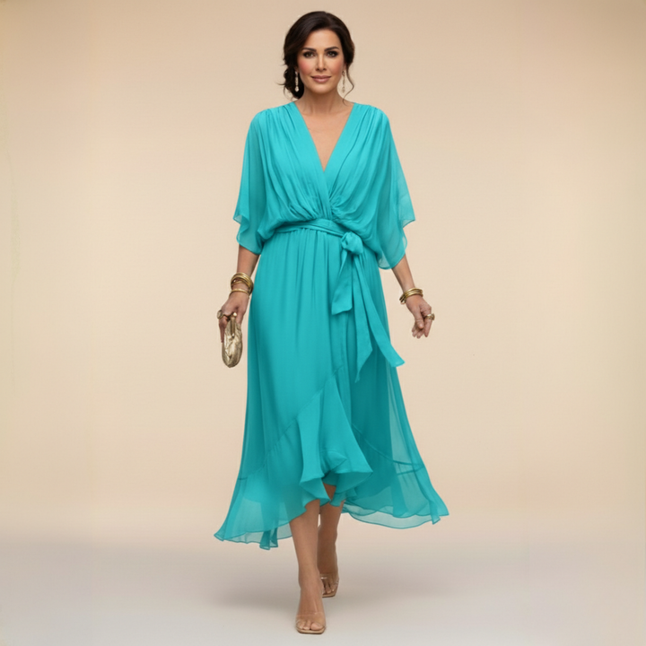 Regina – Kleid aus chiffon mit scollo mit V – Produktansicht 6