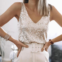 Glitzerndes Damen Pailletten-Top mit Spaghettiträgern – Liora