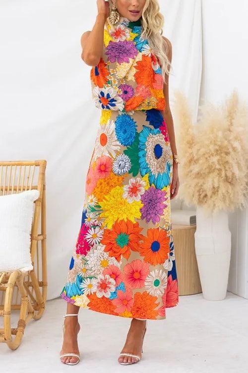 Nele – Kleid maxi ärmellos mit Taillenknoten und Blumenprint – Produktansicht 2