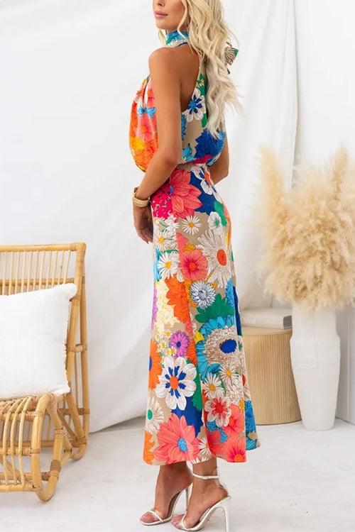 Nele – Kleid maxi ärmellos mit Taillenknoten und Blumenprint – Produktansicht 3