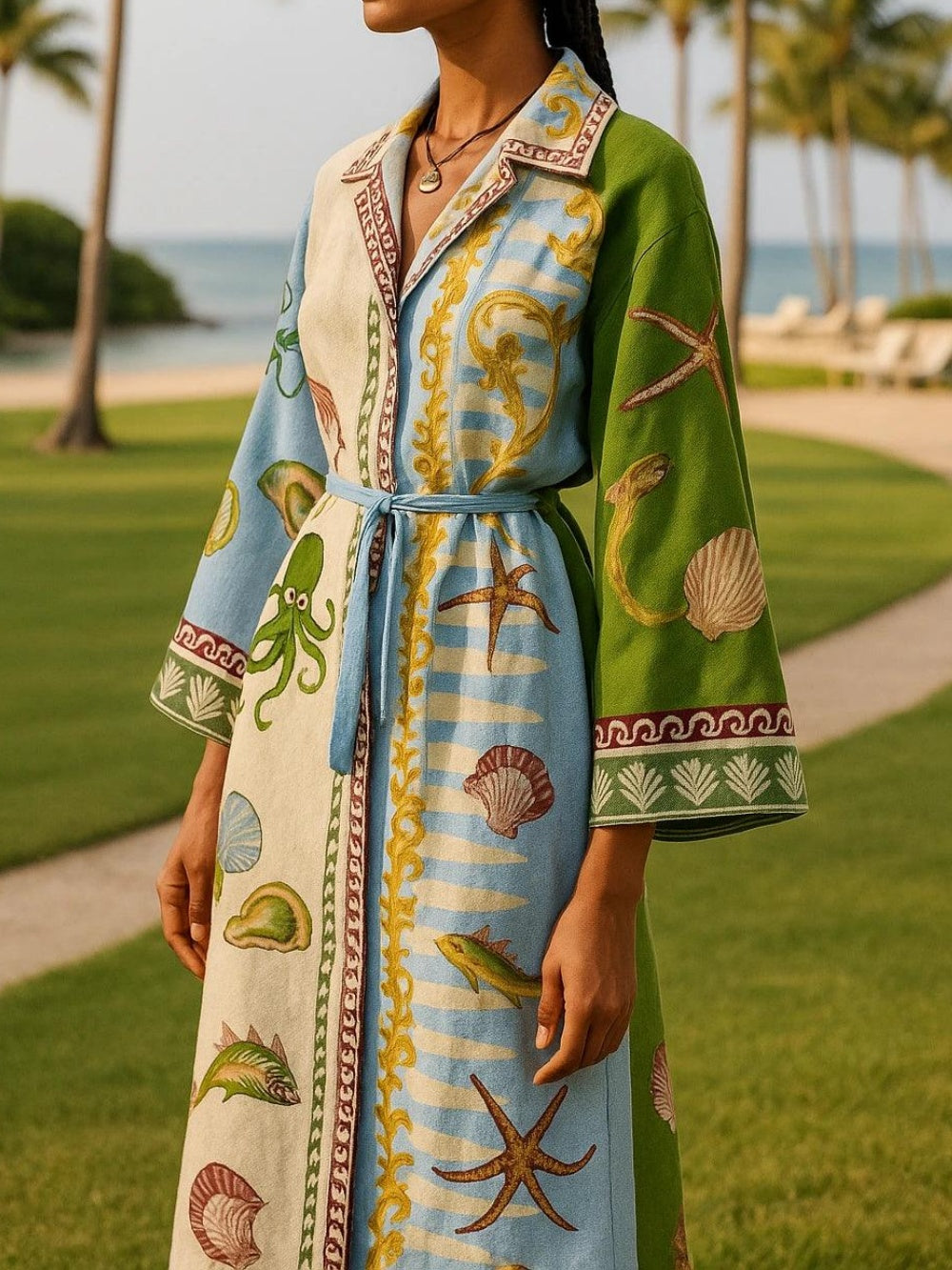 Renate – Midi-Hemdkleid mit Print mit Gürtel – Produktansicht 2