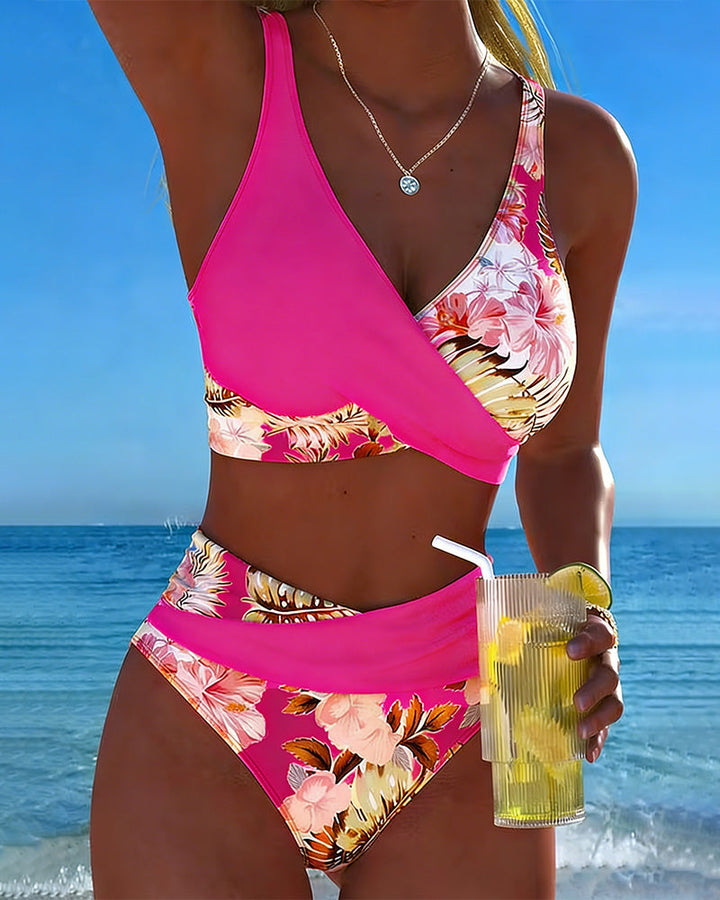 Marie – Bikini mit kontrastierendem Blumenmuster und Schlitz – Produktansicht 14