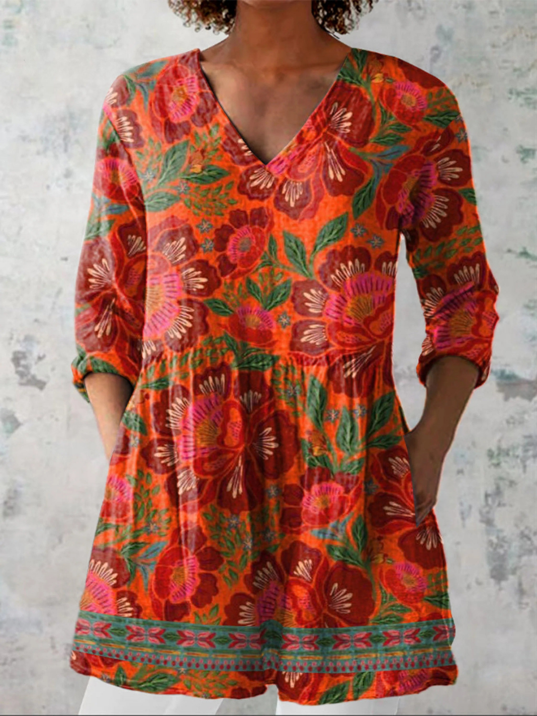 Cordula – Lange Bluse mit V-Ausschnitt – Produktansicht 1