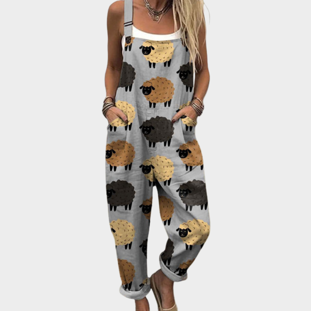 Bequeme bedruckte Latzhose – Modell F238DB – Produktansicht 1