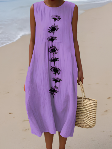 Jasmin – Midikleid mit violett Blüte – Produktansicht 1