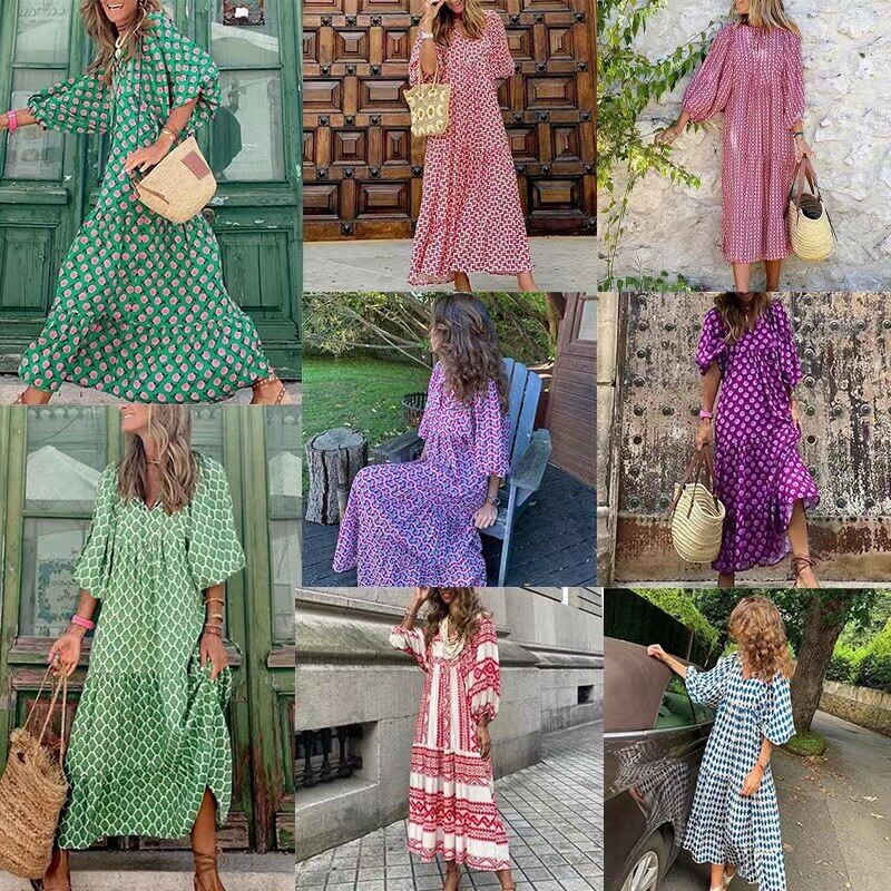 Bedrucktes Maxikleid mit Taillenbund – Aurelia