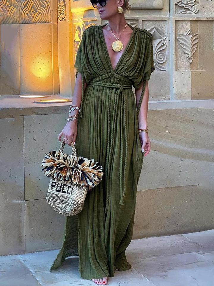 Elke – Maxikleid mit Schlitz und Kimono und Zopfdetails – Produktansicht 1