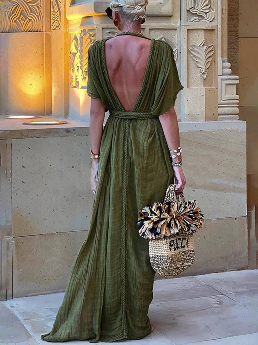 Elke – Maxikleid mit Schlitz und Kimono und Zopfdetails – Produktansicht 2