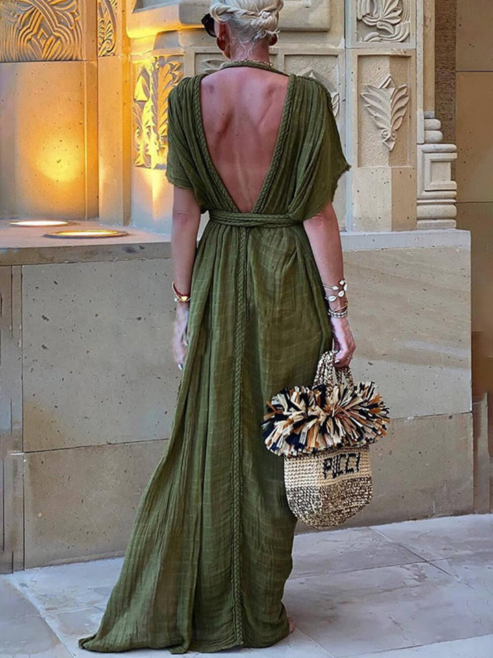 Elke – Maxikleid mit Schlitz und Kimono und Zopfdetails – Produktansicht 2