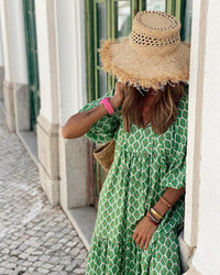Bedrucktes Maxikleid mit Taillenbund – Aurelia
