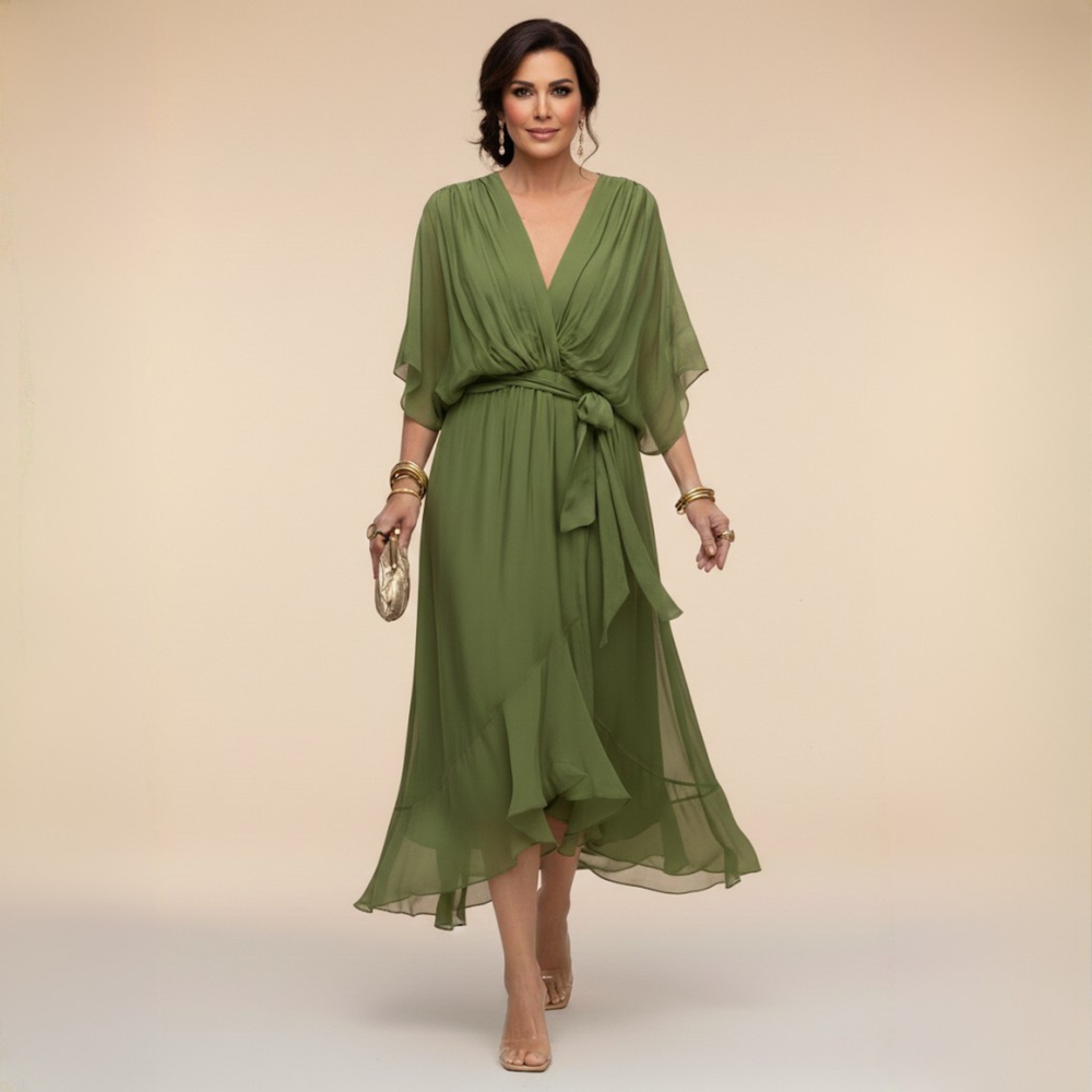 Regina – Kleid aus chiffon mit scollo mit V – Produktansicht 2