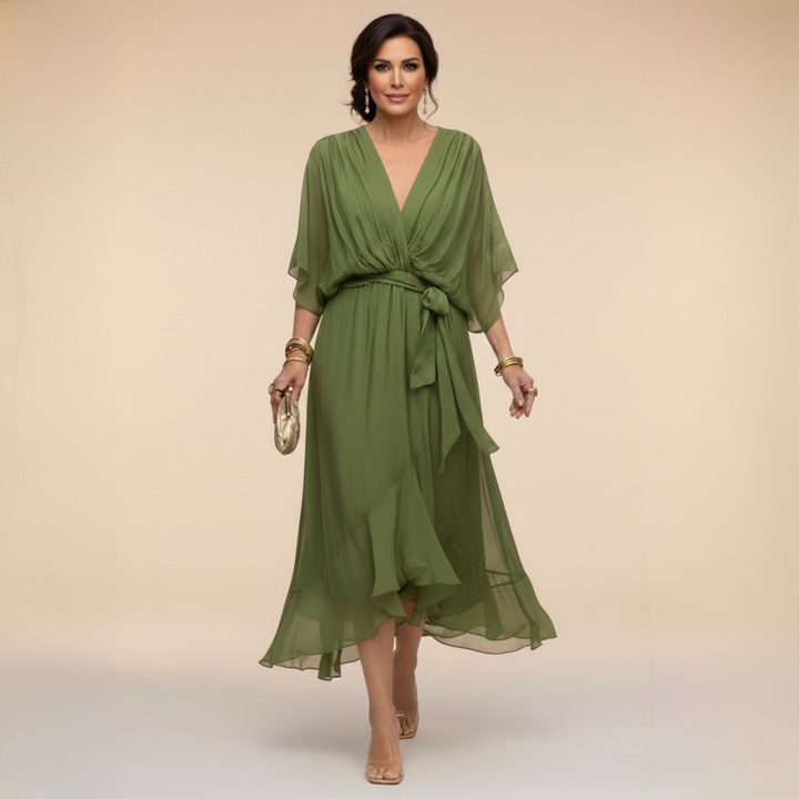 Regina – Kleid aus chiffon mit scollo mit V – Produktansicht 2