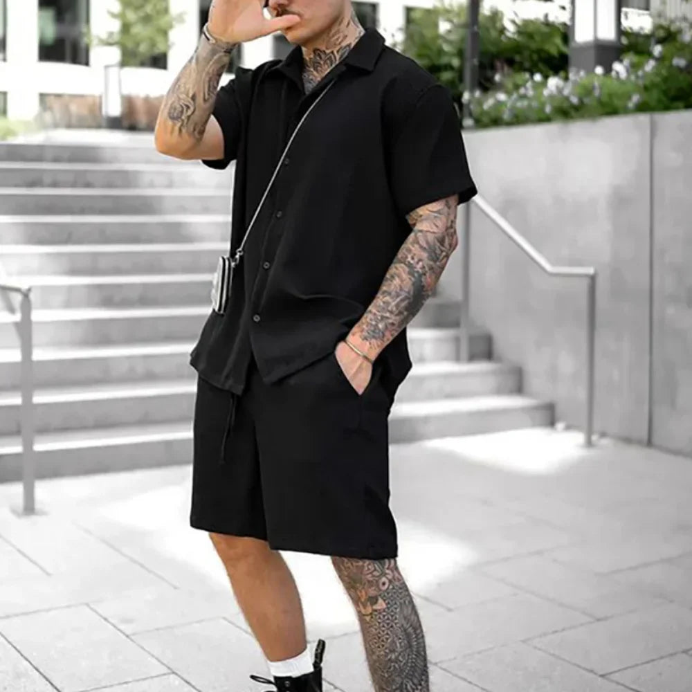 Zweiteiliges Sommer-Set für Herren mit Hemd und Shorts – Milan