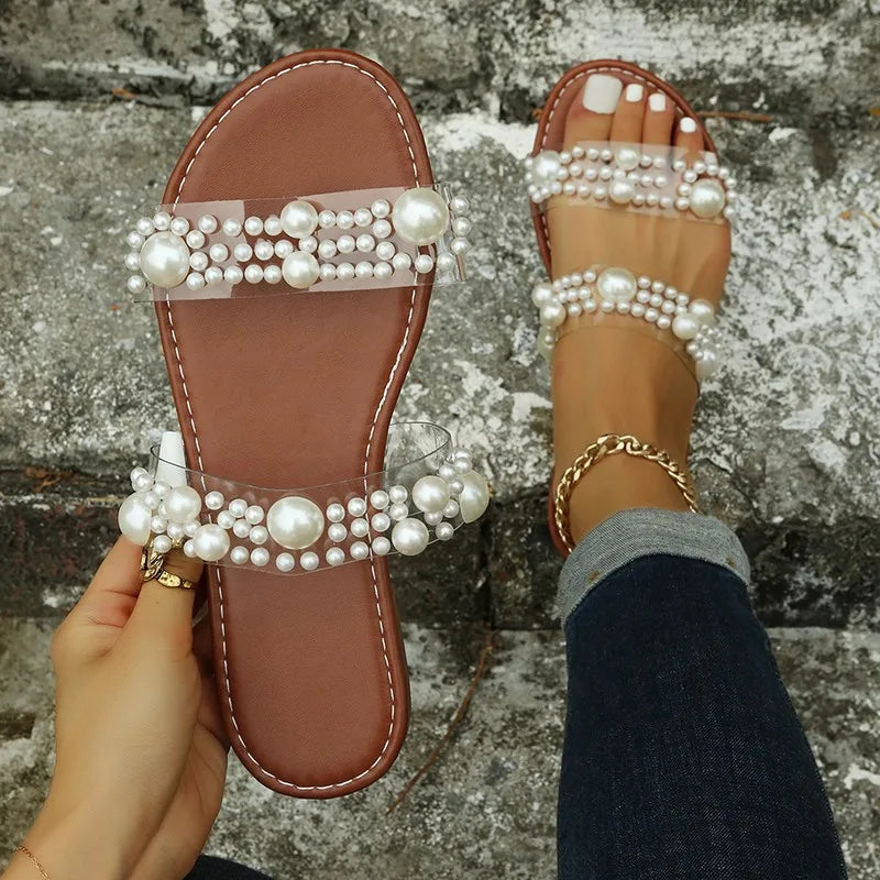 Bohemian Slip-On Damen Sandalen mit Perlenverzierung – Elvyna
