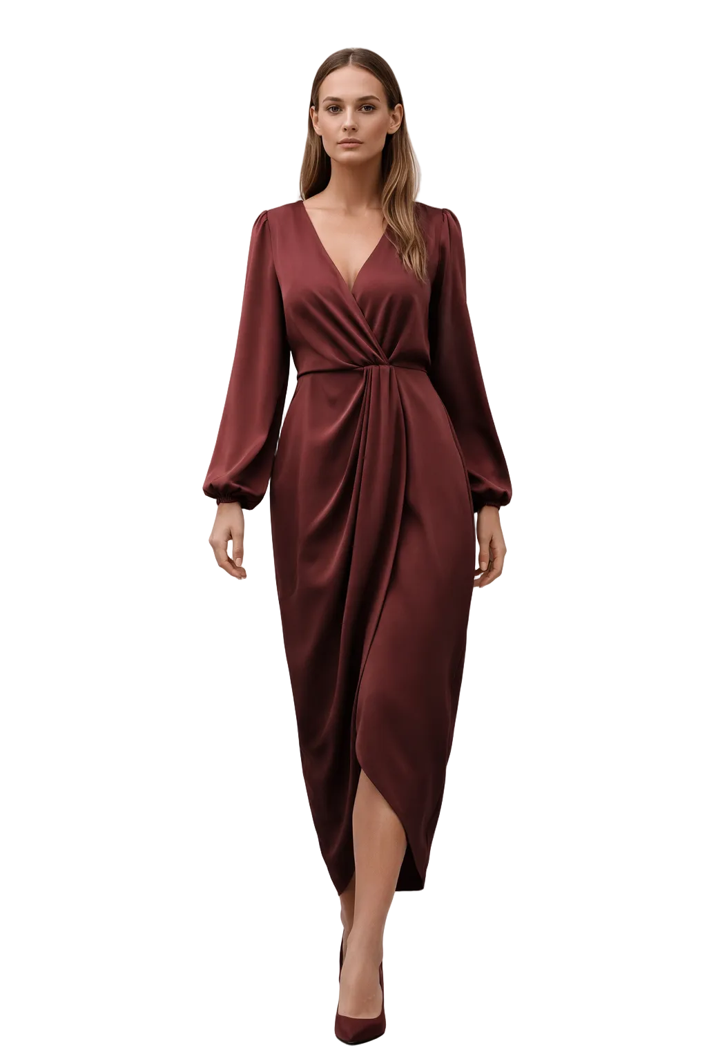 Midi-Länge Kleid - BurgundyChic