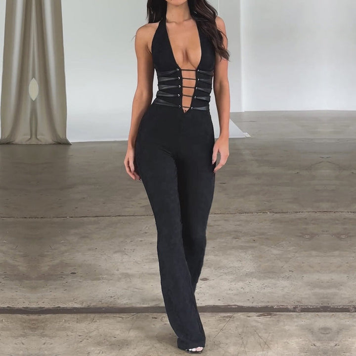 Schwarzer Transparenter Lace-Up Jumpsuit – Noa