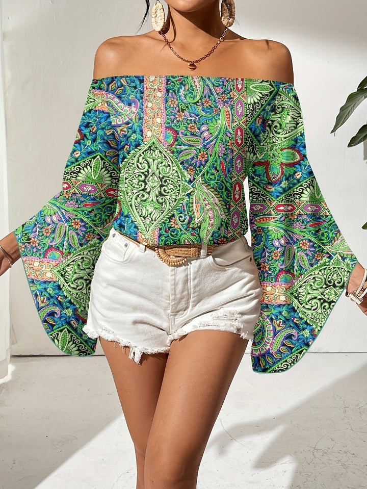 Off-Shoulder Bluse mit geometrischem Druck – Noémie
