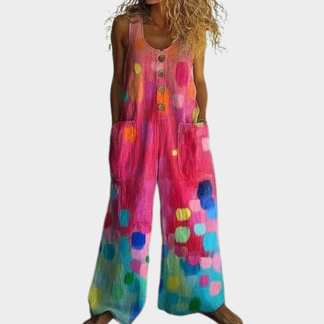 Dorle – Fließender bedruckter Jumpsuit – Produktansicht 1