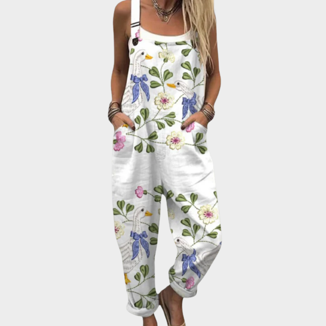 Bequeme bedruckte Latzhose – Modell A7568D – Produktansicht 1
