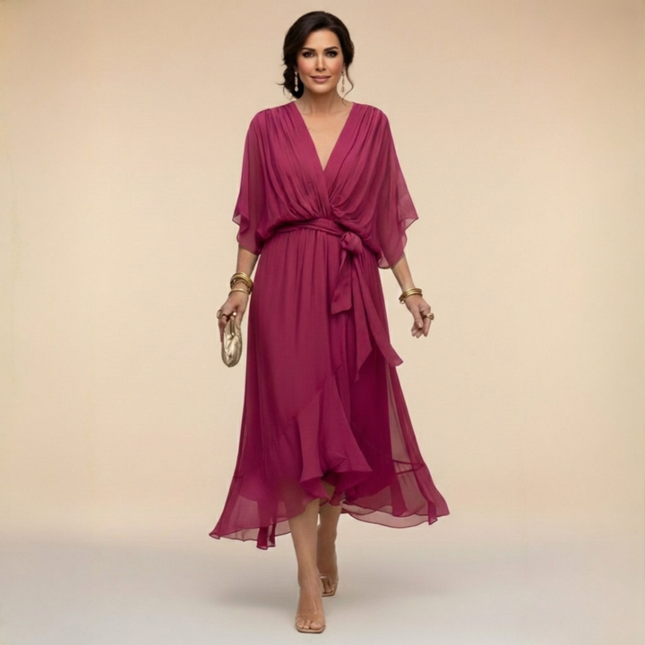 Regina – Kleid aus chiffon mit scollo mit V – Produktansicht 5