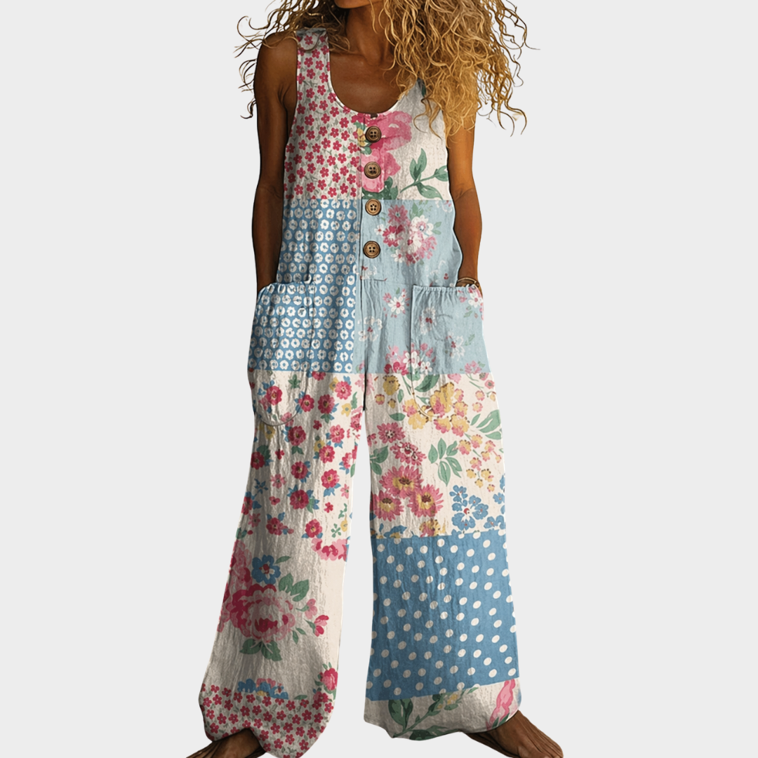 Heiderose – Fließender bedruckter Jumpsuit – Produktansicht 1