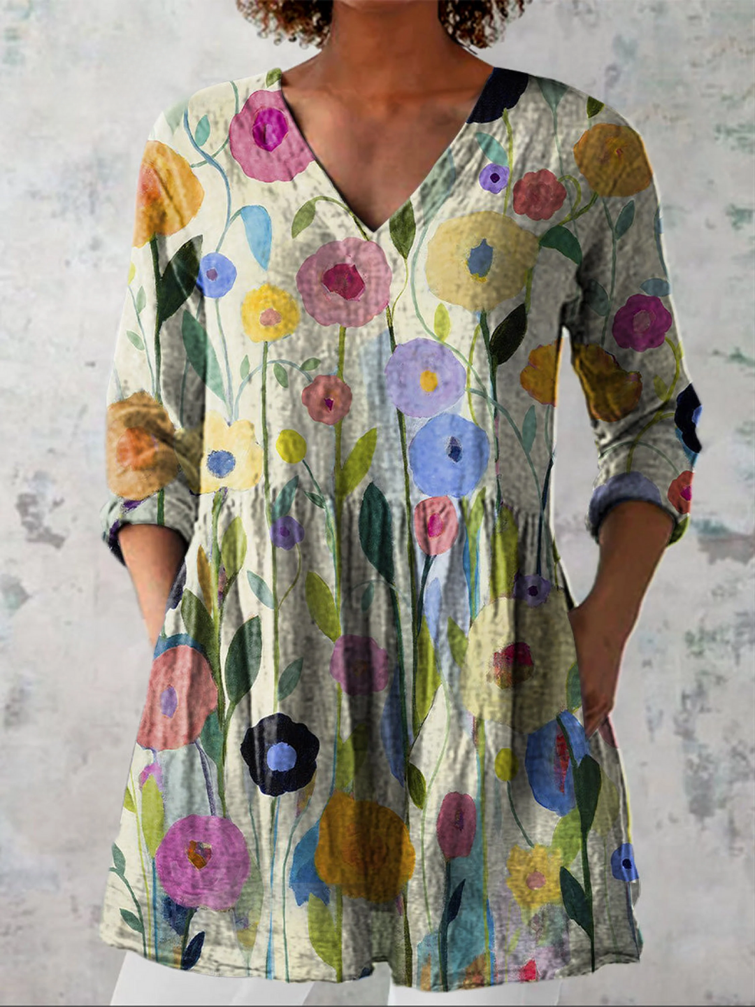 Ellen – Lange Bluse mit V-Ausschnitt – Produktansicht 1