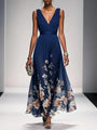 Paula – Maxikleid aus Chiffon mit Blumen hellblau und V-Ausschnitt – Produktansicht 2
