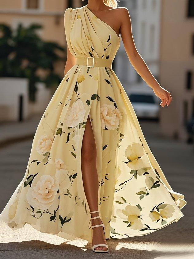 Amelie – Maxikleid Chiffon mit Blumenmuster mit freien Schultern hellgrün – Produktansicht 8
