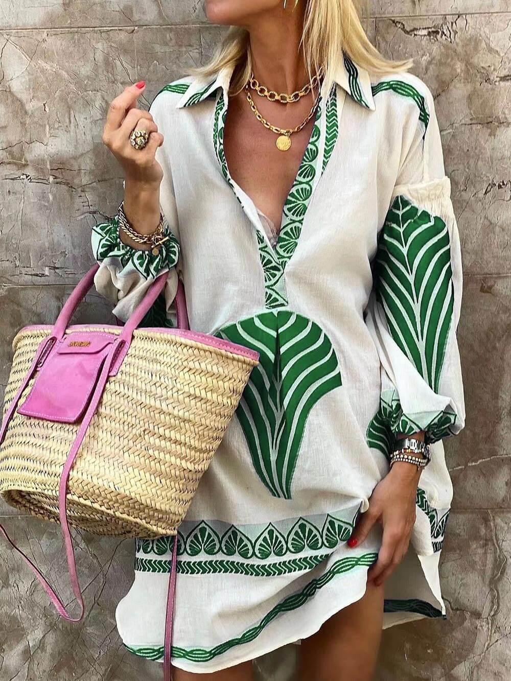 Theresa – Minikleid Sommer mit einzigartigem Print Semplice und tropisch – Produktansicht 1