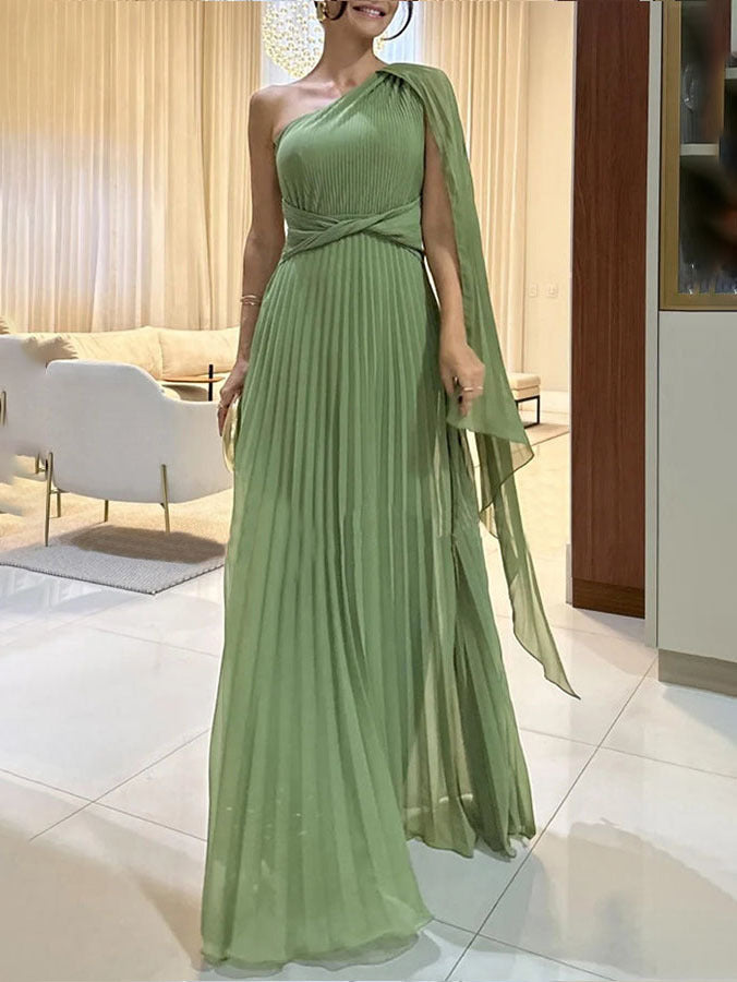Trendy Ein-Schulter Maxikleid mit Plisseefalten – Mirella