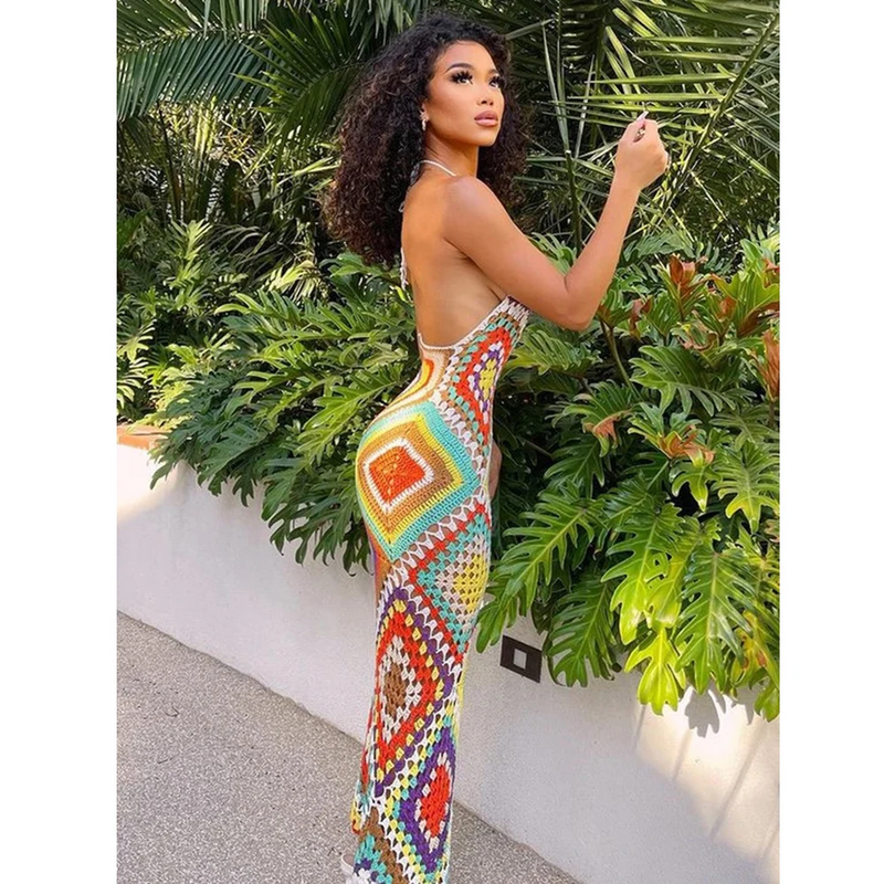 Handgemachte Häkel Lange Strandkleid aus einem Stück – Soleia