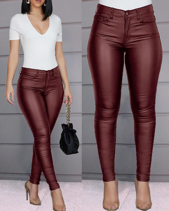 Leder-Stretchhose mit hohem Bund – Raffaela
