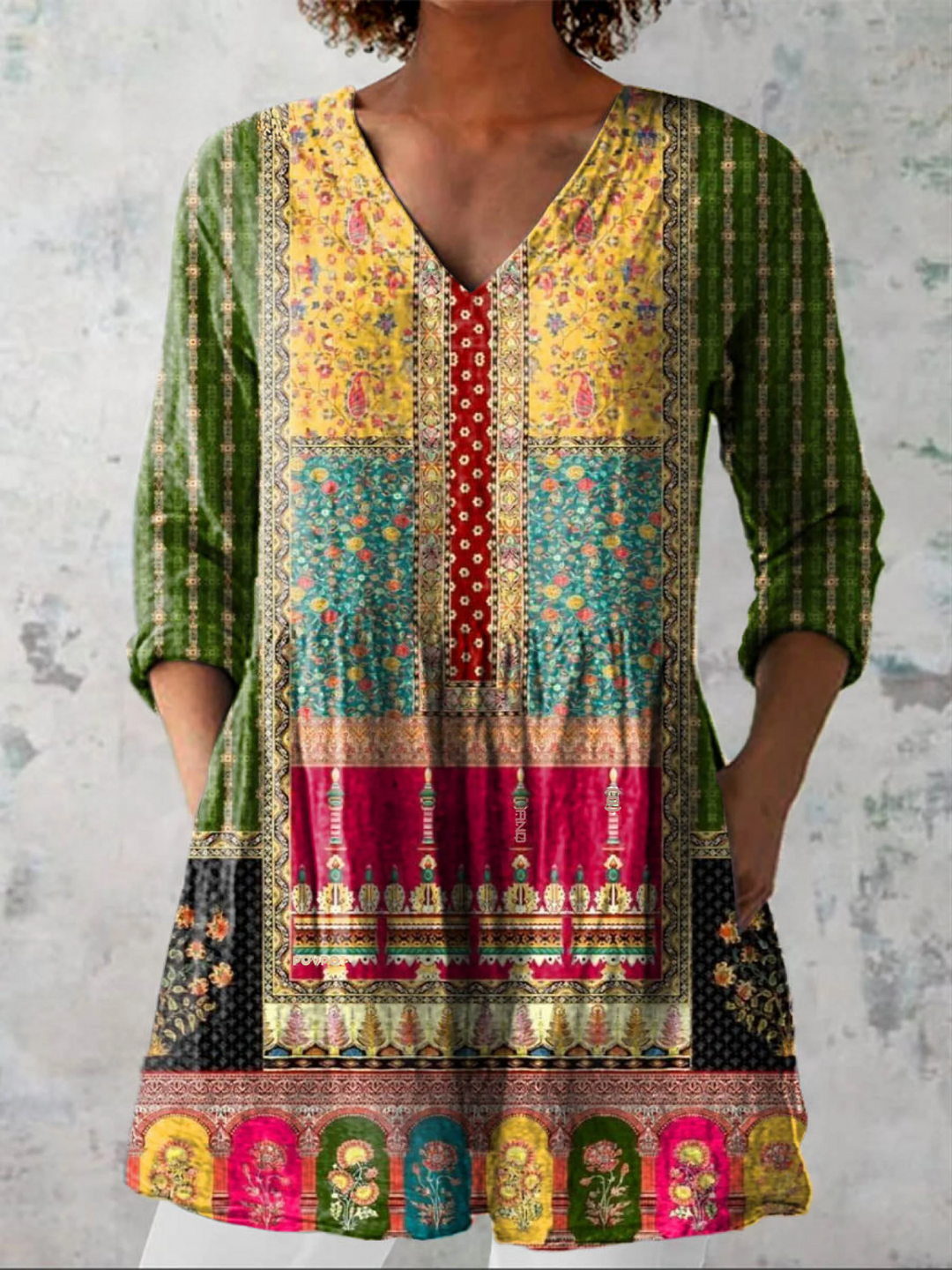 Wanda – Lange Bluse mit V-Ausschnitt – Produktansicht 1