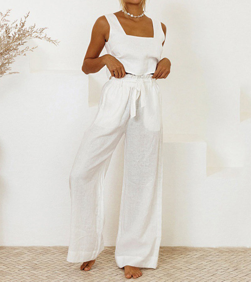 Helene – Set aus minimalistischem Top und ausgestellter Hose – Produktansicht 2