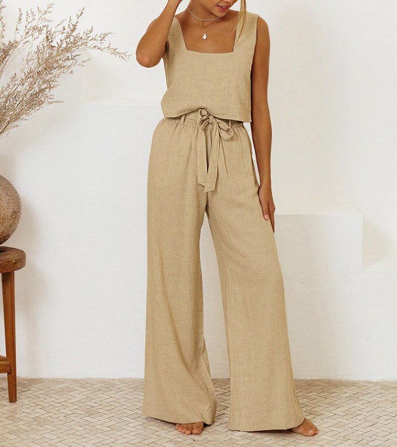 Helene – Set aus minimalistischem Top und ausgestellter Hose – Produktansicht 1