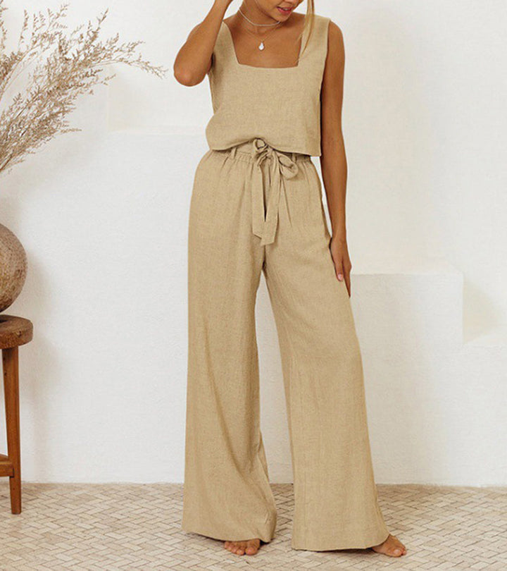 Helene – Set aus minimalistischem Top und ausgestellter Hose – Produktansicht 1
