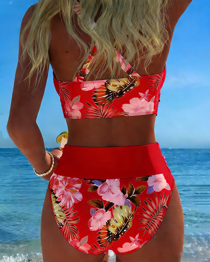 Marie – Bikini mit kontrastierendem Blumenmuster und Schlitz – Produktansicht 13