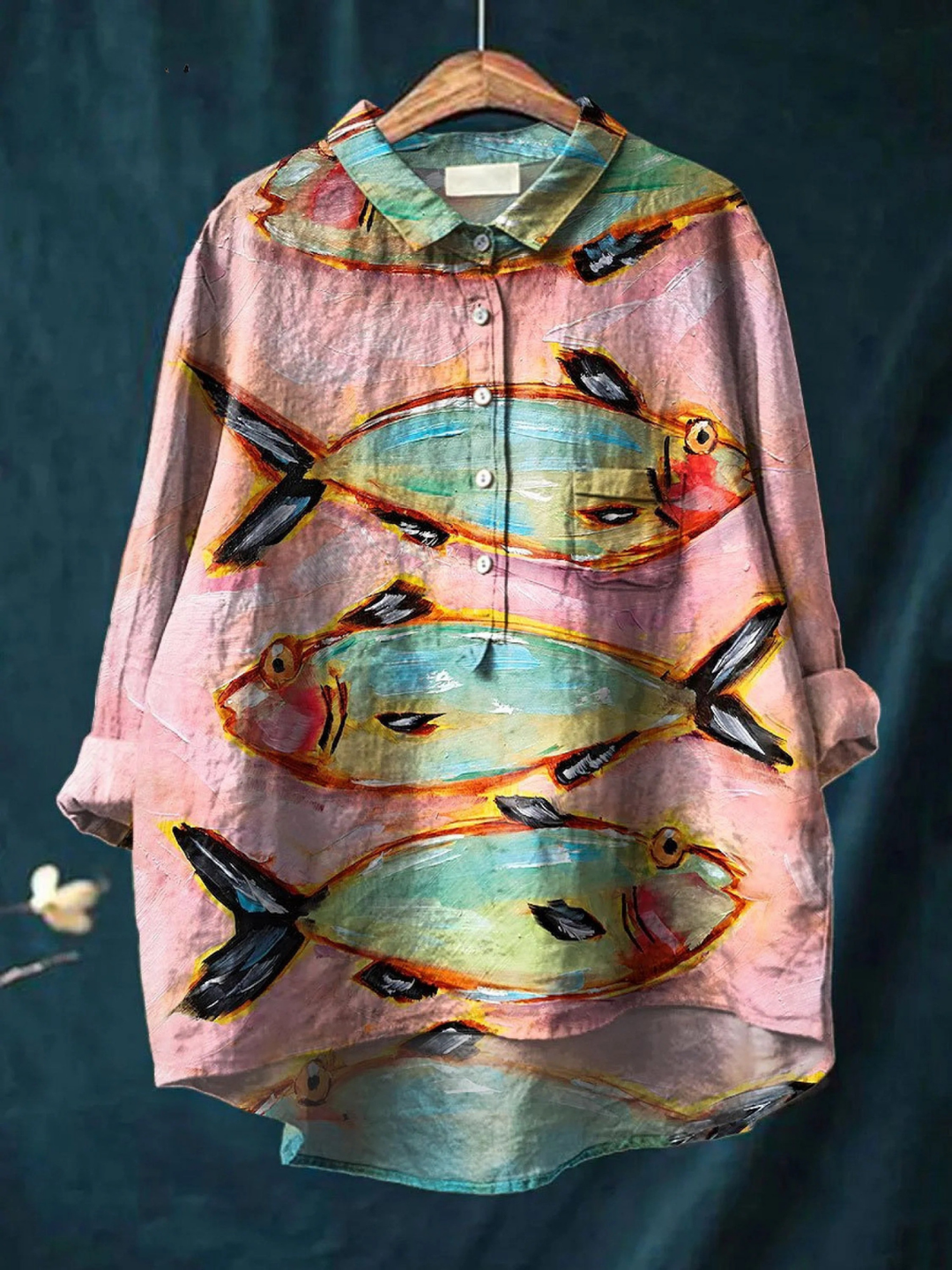 Ida – Legeres Damen-T-Shirt mit Vintage-Fischkunst – Produktansicht 1